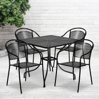 Flash Furniture CO-35SQ-03CHR4-BK-GG 35.5'' Square Black Indoor-Outdoor Steel Patio Table Set with 4 Round Back Chairs 